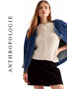 Anthropologie Maeve Short-Sleeve Button-Front Cardigan Sweater